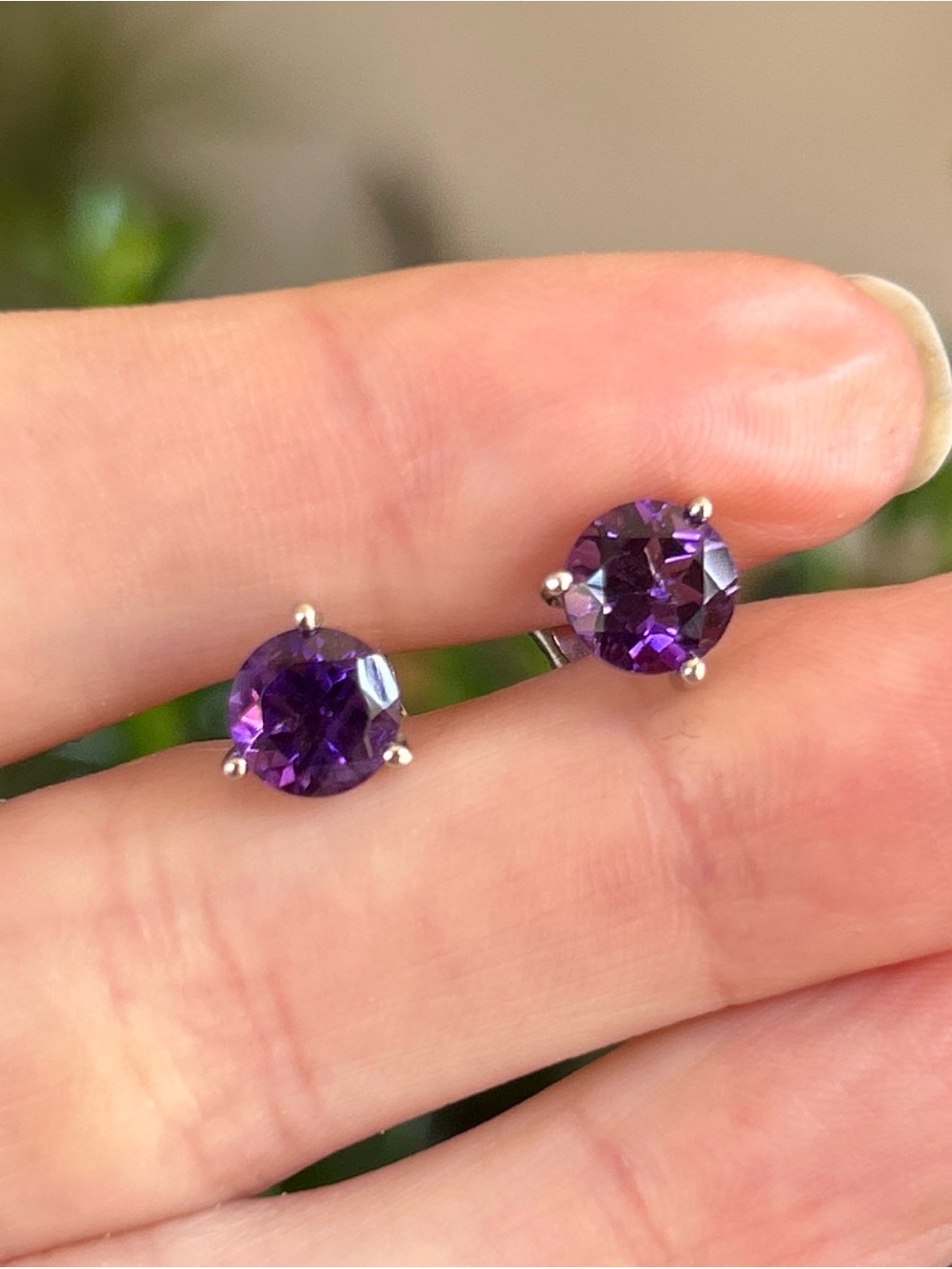 Sterling Silver 4CTW Genuine Amethyst Round Stud Earrings